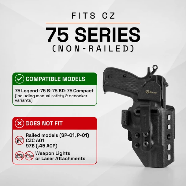 product variation GRITR OMNI IWB/OWB Ambidextrous Kydex Holster Fits CZ 75 (Non-Railed) Models image