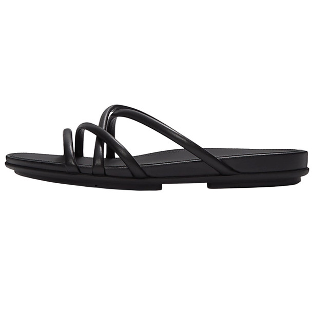 product variation Open Box (Damaged package): FITFLOP Gracie Leather Strappy Slides, Color: All Black, Size: 10 (A4D-090-080) image
