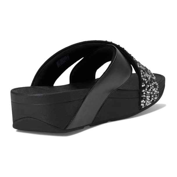 product variation Open Box (Damaged package): FITFLOP Lulu Crystal-Mix  Metallic Cross Slides, Color: All Black, Size: 9 (JL1-090-070) image