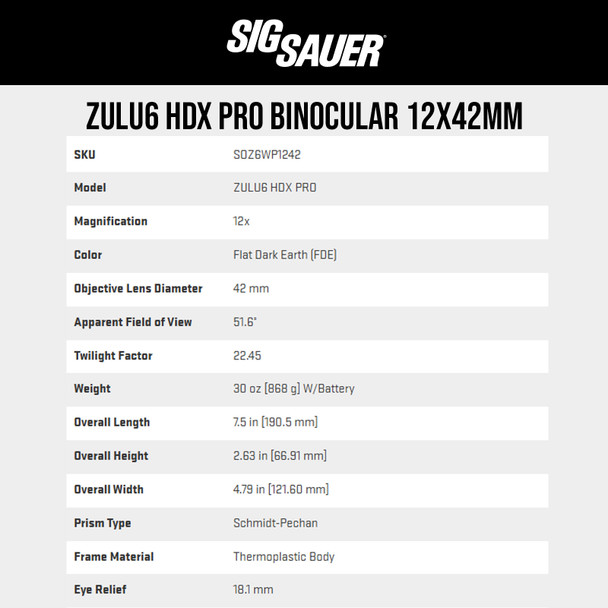 product variation SIG SAUER Zulu6 HDX Pro 12x42mm Binoculars (SOZ6WP1242) image