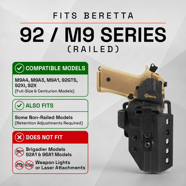 product variation GRITR OMNI IWB/OWB Ambidextrous Kydex Holster Fits Beretta Railed 92/M9 Series image