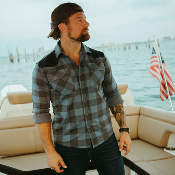 product variation BORN PRIMITIVE Men's Rugged Woodsman Stretchy Flannel Shirt - Overcast image