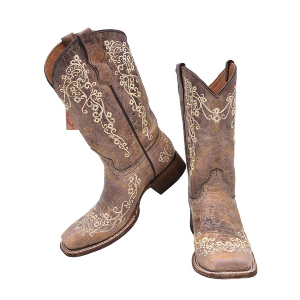 product variation Open Box (Great condition, limited use): CORRAL Teen Brown/ Bone Embroidery Sq. Toe, Size: 5.5 (A2980-TN-5.5) image