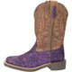 SMOKY MOUNTAIN BOOTS Kid's Ariel Purple Glitter/Brown Distress Leather Western Boots (3164)