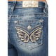 product variation MISS ME Women's Mid Rise Gold Trim Angel Wing Bootcut Medium Blue Jeans with Faux Flap Pockets (M3080B36) image
