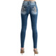 product variation MISS ME Women's Detailed Fleur De Lis Medium Blue Mid-Rise Skinny Jeans (M9159S) image