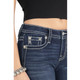 product variation MISS ME Women's Floral Peekaboo Mid-Rise Dark Blue Bootcut Jeans (M9230B) image