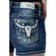 product variation MISS ME Women's Dreamy Longhorn Blue Mid-Rise Jean Shorts with Embellished Pockets (M9275H) image