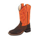 product variation OLD WEST Youth's Broad Square Round Toe Brown and Neon Orange Boots (BSY1867) image