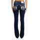 product variation MISS ME Women's Cowhide Wing Western Embellished Dark Blue 30L Faux Flap Pockets Mid-Rise Bootcut Jeans (M5082B214S) image