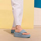 product variation Open Box (Damaged package): FITFLOP Platfforms Denim Wedge Toe-Post Sandals, Color: Light Denim, Size: 7 (A5I-E01-050) image