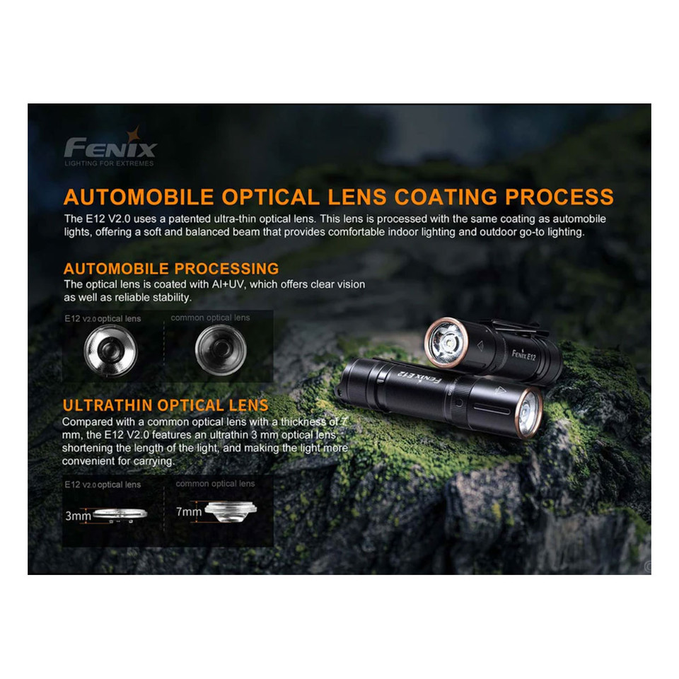Fenix E12 V3 200 Lumen AA Flashlight - Compact EDC Light With Battery Case