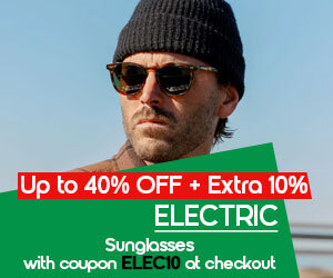 graphic, person in knit cap wearing sunglasses under clear sky, text, Get up to 40% OFF + Extra 10% on ELECTRIC Sunglasses with code ELEC10
