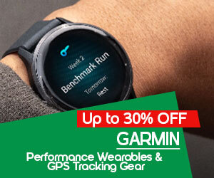 graphic, close-up of Garmin watch on a wrist, text, Save up to 29% on GARMIN Performance Wearables & GPS Tracking Gear