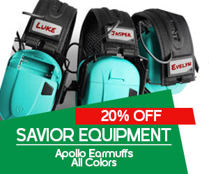 graphic, three pairs of colorful Apollo earmuffs, text, Save 20% on SAVIOR EQUIPMENT Apollo Earmuffs (All Colors)