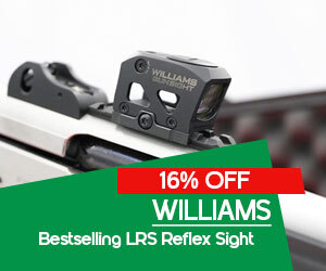 graphic, Williams LRS reflex sight displayed, text, WILLIAMS LRS Reflex Sight is 16% OFF now
