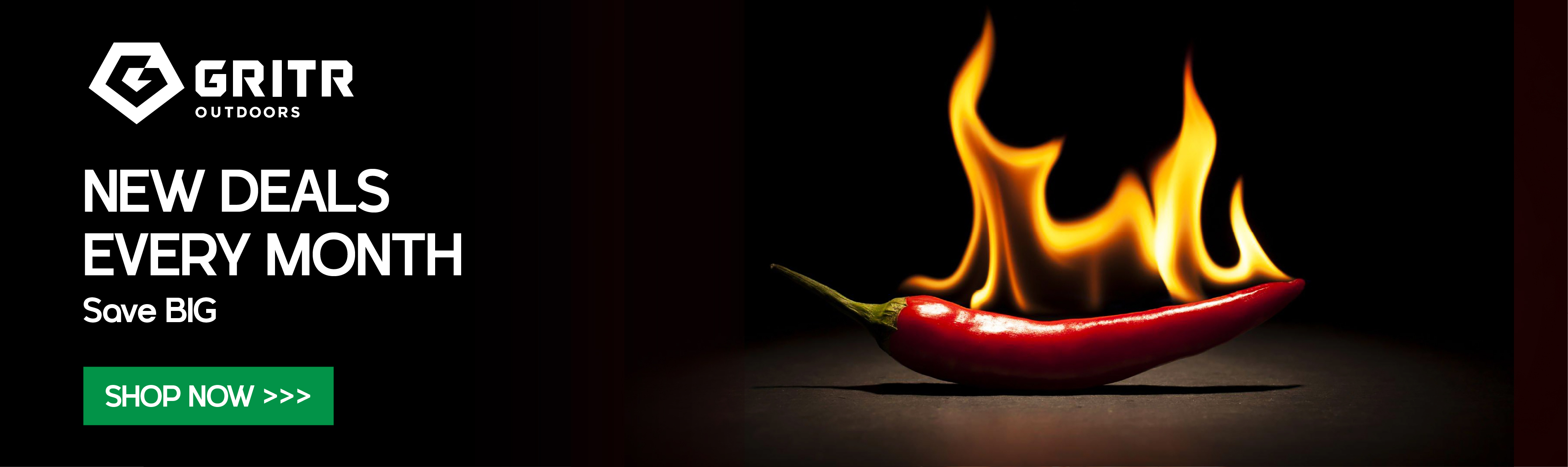 graphic, red chili pepper on dark surface with flames rising behind it, text, hot deals: new deals every month - save big!