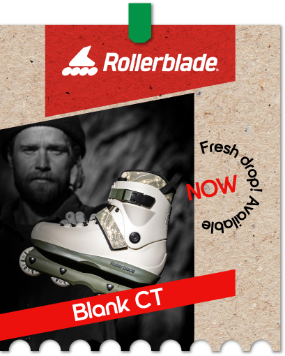 graphic, Rollerblade skate displayed over textured backdrop with curved promo text, text, ROLLERBLADE Blank CT - Now Available