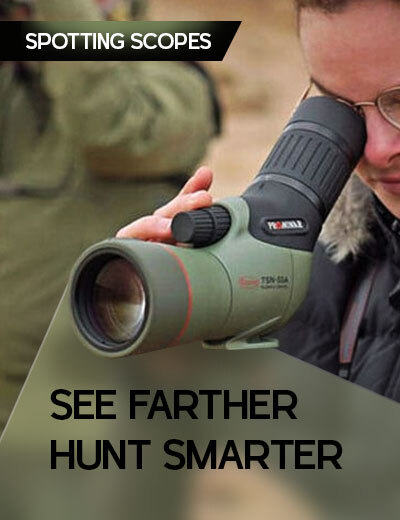 graphic, person using a spotting scope in a natural environment, text, Explore the Spotting Scopes Collection