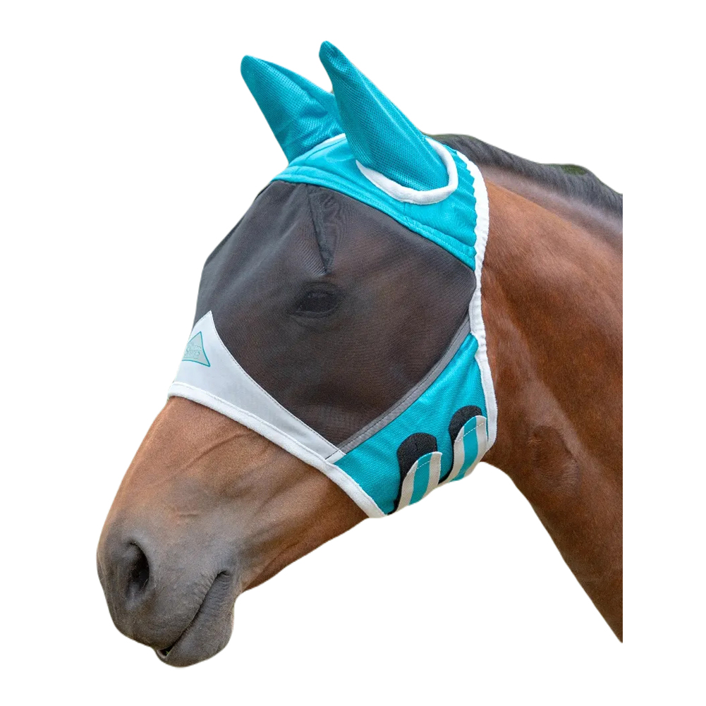 Shires New Fine Mesh Masque Anti-Mouches Avec Oreilles Et Extension Nez – Full Size Noir/Orange – Protection Cheval UV+