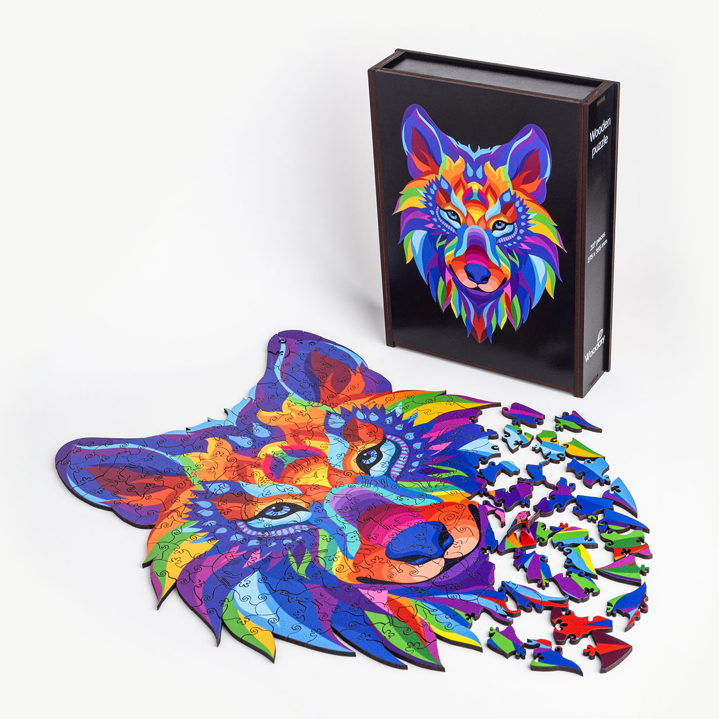 Woodary Wolf Colored Wooden Jigsaw Puzzle for Adults w/ Gift Box