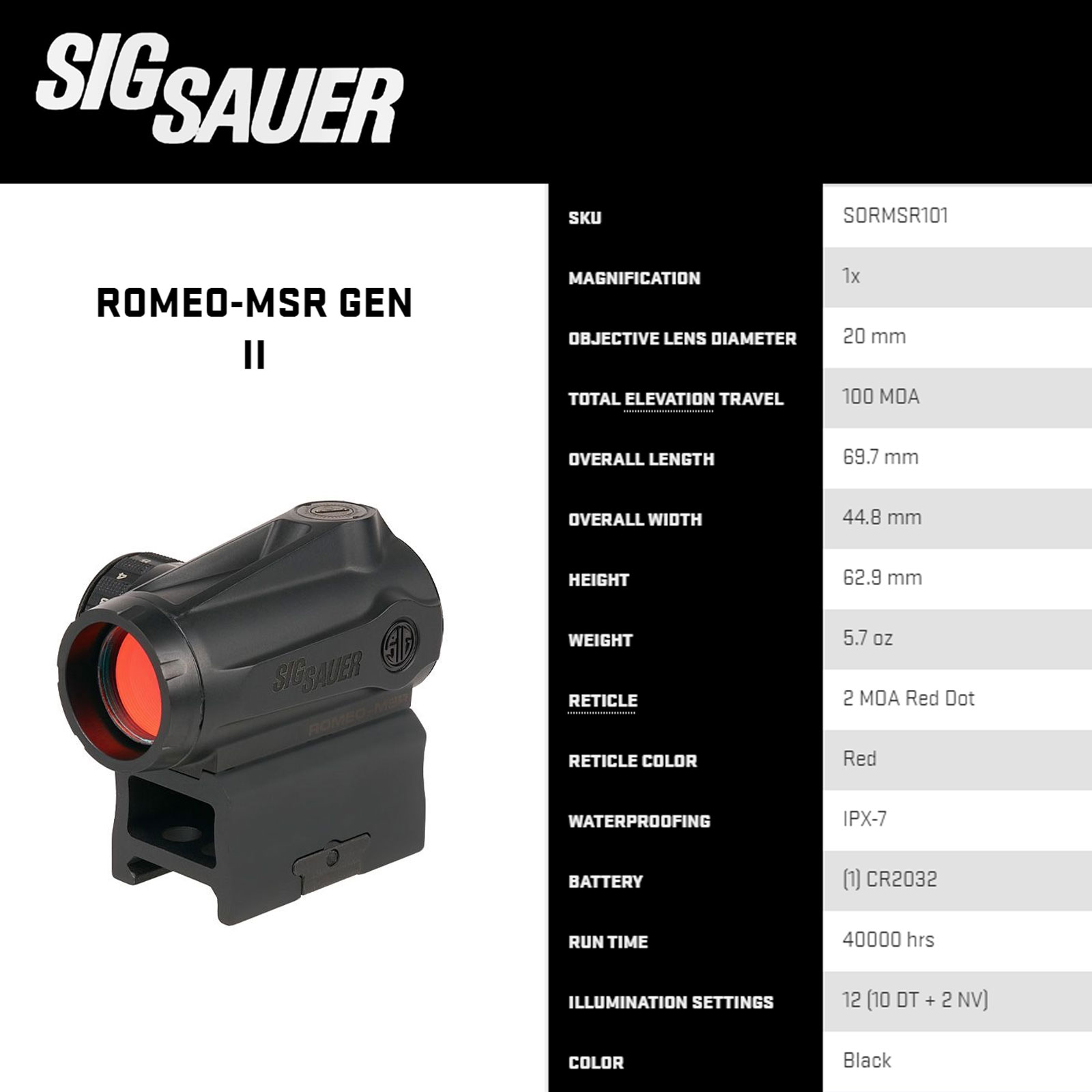 SIG SAUER Romeo MSR Gen II 1x20mm Red Dot Sight SORMSR101