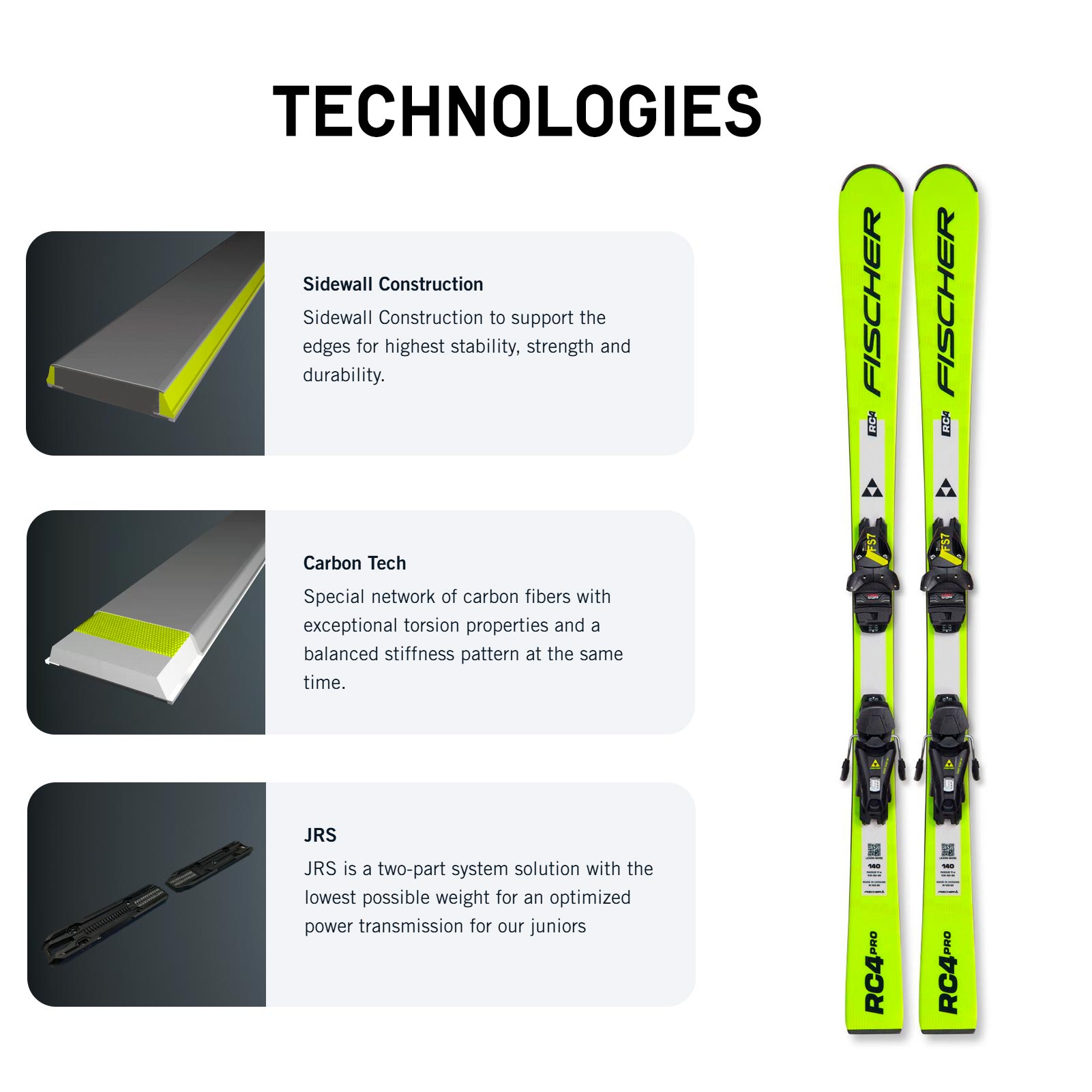FISCHER Junior RC4 Pro Ski With FS 7 GW Binding P12825+T80222
