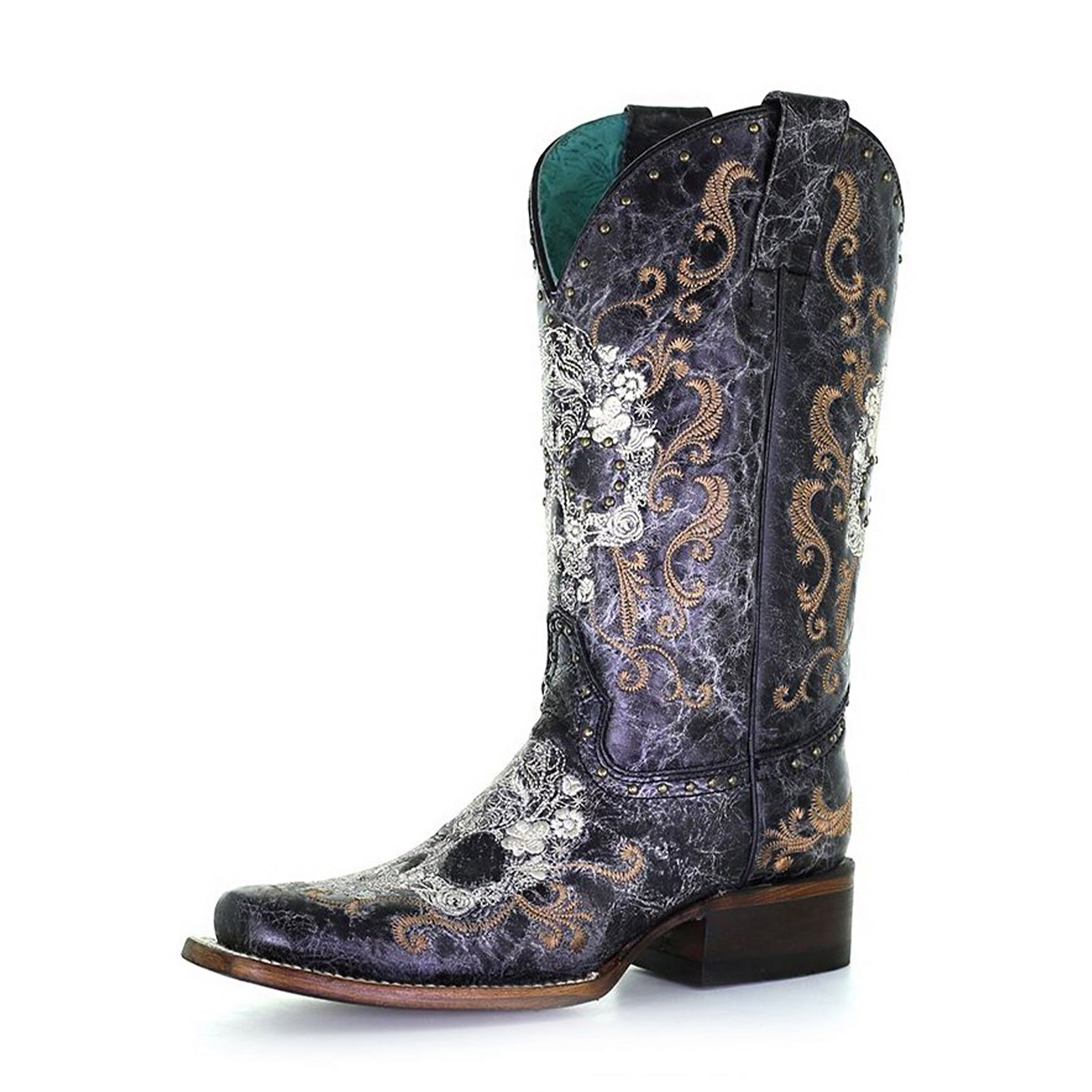 Buy CORRAL Ladies Black/White Floral Skull Embroidery & Studs Sq. Toe Boots (Z5005) online. Find best prices for Corral Boots at GritrOutdoors – an Authorized Corral Dealer