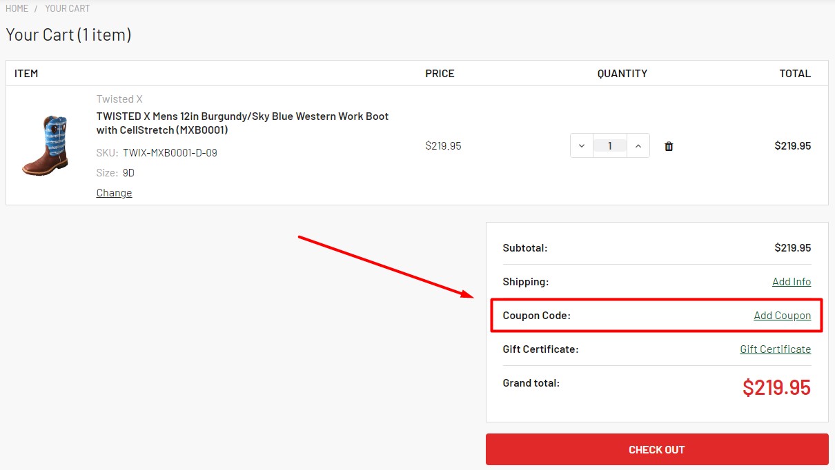 coupon code field in cart