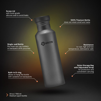 Ultralight Titanium Water Bottle 600ml/21 fl oz - Slim