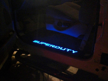 Recon Blue LED Black Anodized Lighted Door Sill, 1998-2013 Ford Superduty,264121FDBK