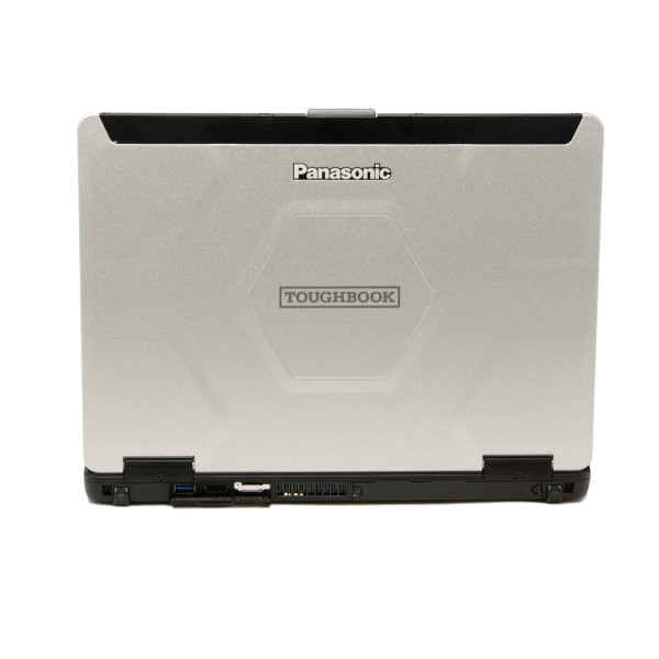 Back of the Panasonic CF-54 Toughbook with port doors open showing HDMI, SIM card slot, and USB 3.0