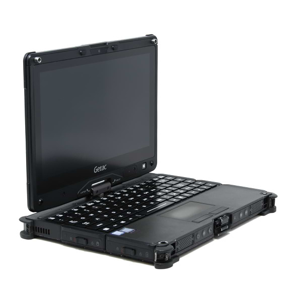 Getac V110 G4 Convertible Laptop Angled Right with the port doors closed