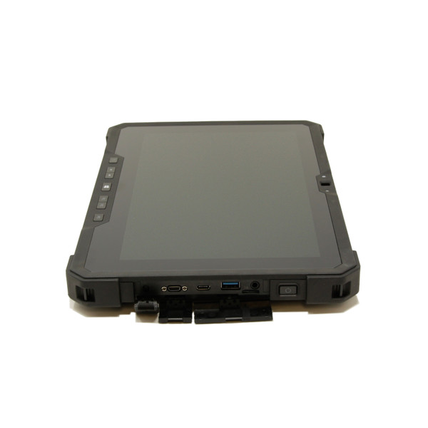Dell 7212 Rugged Tablet On its Back With Port Covers Open