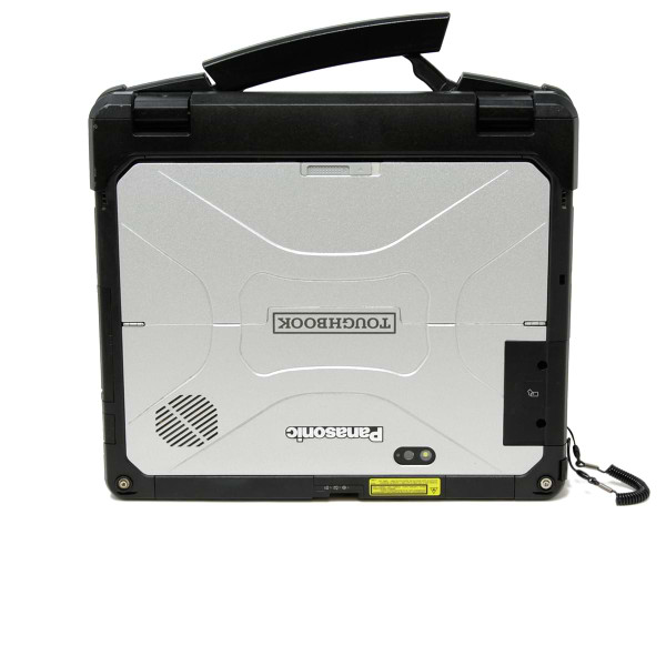 Closed Toughbook CF-22 with handle open Closed Toughbook CF-22 with handle open