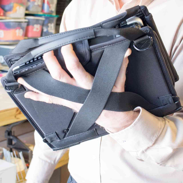 Bob holds a CF-19 using the elastic x-straps Bob holds a CF-19 using the elastic x-straps