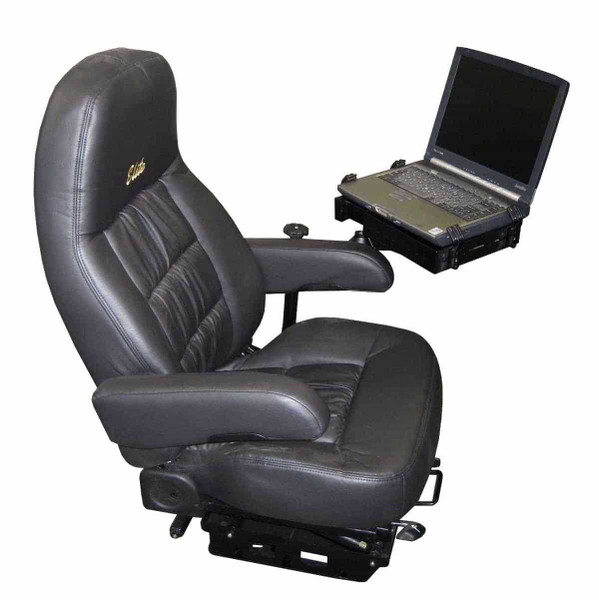 Universal no-drill vehicle mount installed under seat, side view Universal no-drill vehicle mount installed under seat, side view