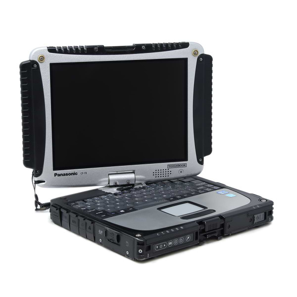 CF-19 hybrid laptop with the screen rotated halfway