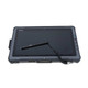 F110 Rugged Tablet With the included stylus and tether laying on the screen