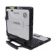 CF-33 facing away, showing rear screen bezel with handle, smart card reader, stylus, and stylus tether