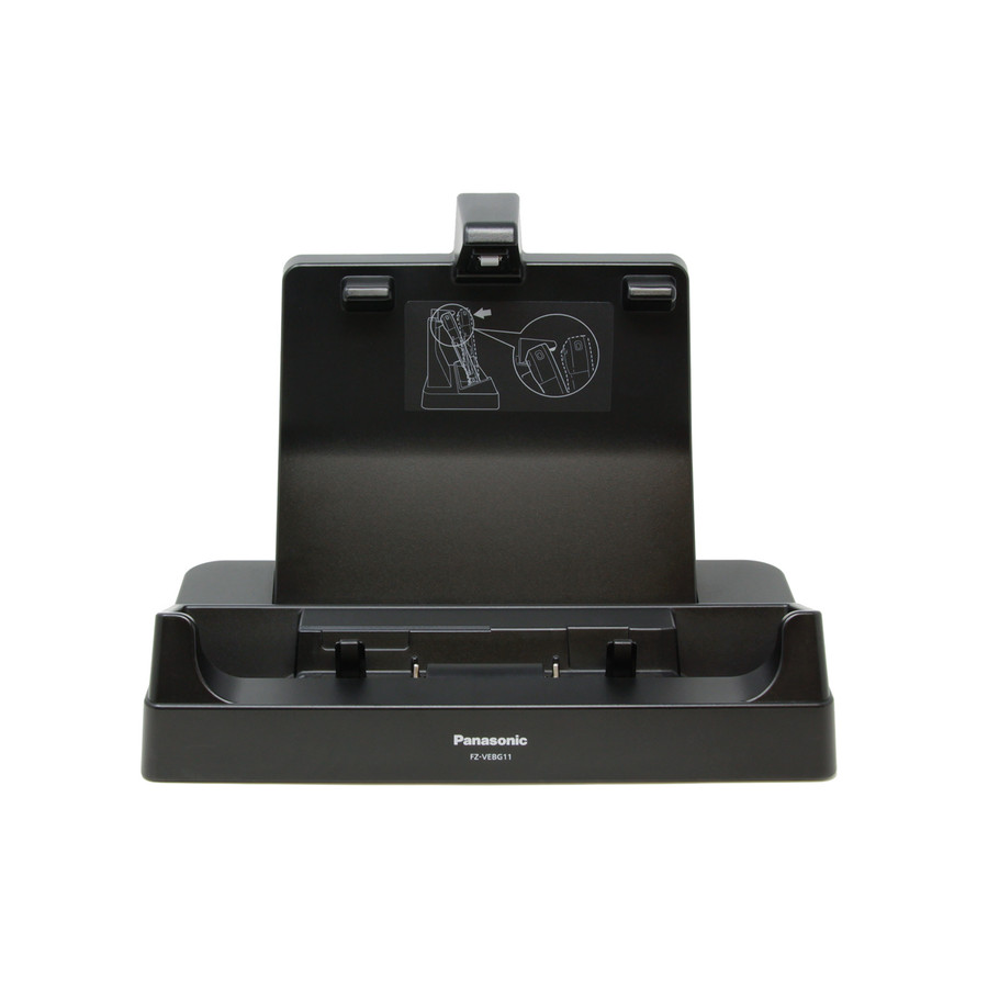 Front of FZ-G1 desktop dock showing charging port and instructions
