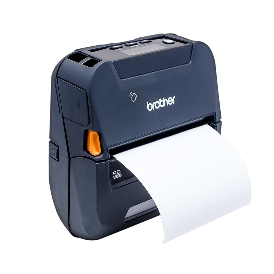 Promotional image of a RuggedJet RJ-4230BL printing a blank piece of paper for some reason