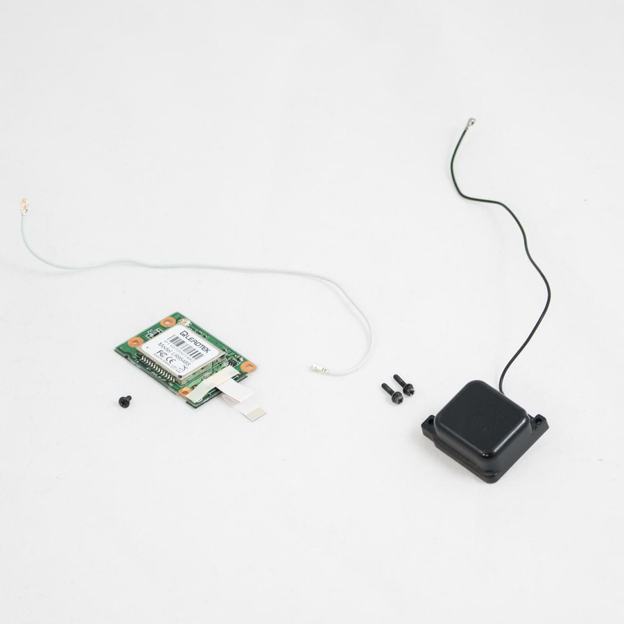 Toughbook CF-19 GPS assembly: PCB with ribbon connector, antenna, black and white cables and screws