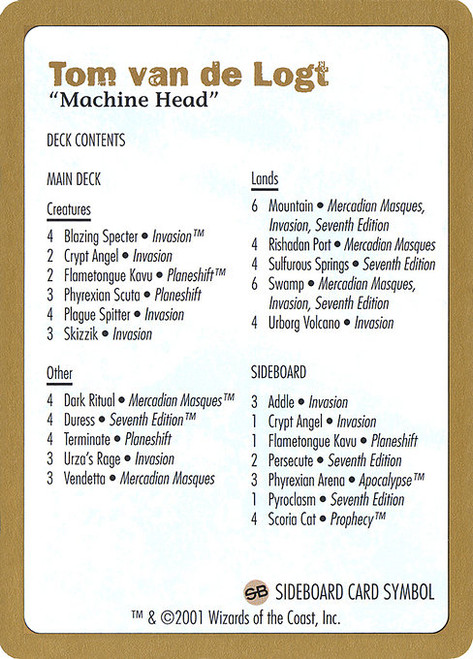 Tom van de Logt Decklist (2001) (WC01) (#tvdl0b)