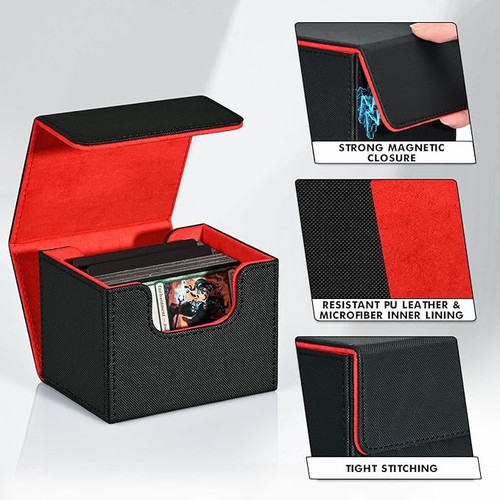 Deckbox Básico - Negro/Rojo- Capacidad 100+ cartas (100 con doble folio)