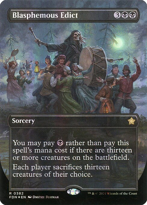 Blasphemous Edict (FDN) (Mana Foil) (Borderless) (#382)