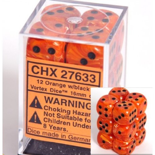 12 Orange w/black Vortex 16mm D6 Dice Block - CHX27633