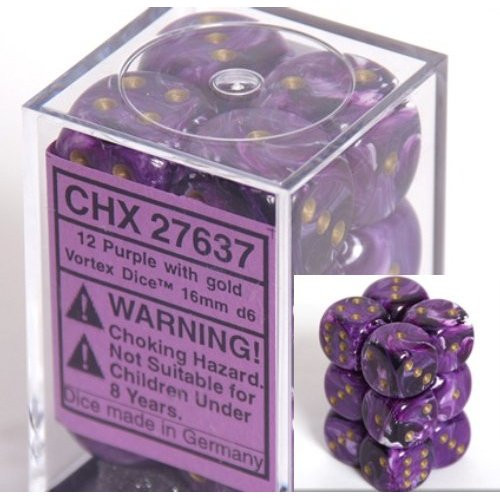 12 Purple w/gold Vortex 16mm D6 Dice Block - CHX27637