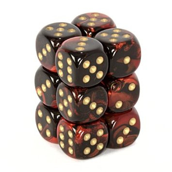 12 Black-Red w/Gold Gemini 16mm D6 Dice Block - CHX26633