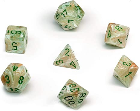 Marble Green with Dark Green Numbers 16mm 7 Dice Set - CHX27409